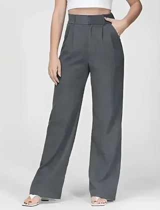 White wide-leg high-waist women's trousers with a relaxed fit, stylish high-rise design, perfect for casual or office wear.