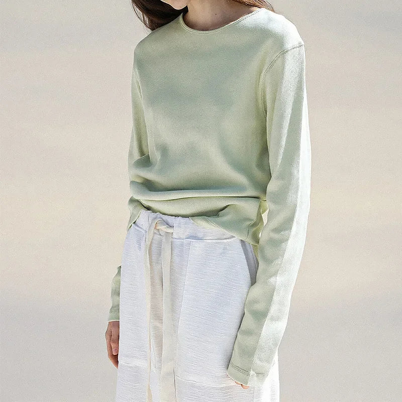 Long Sleeve Knit Tee Women Cotton Blend Relaxed Fit