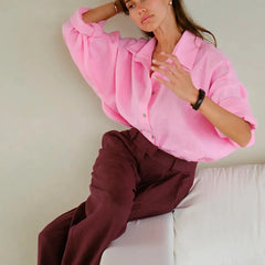 Women's high-waist wide-leg linen blend trousers, loose pull-on pants, casual and comfortable fashion from My Store.