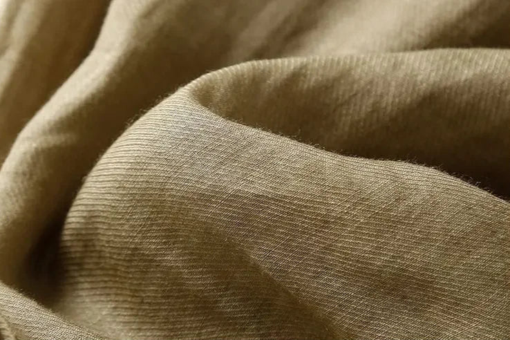 Beige tapered linen trousers for women, loose pull-on style, casual and comfortable pants from My Store.