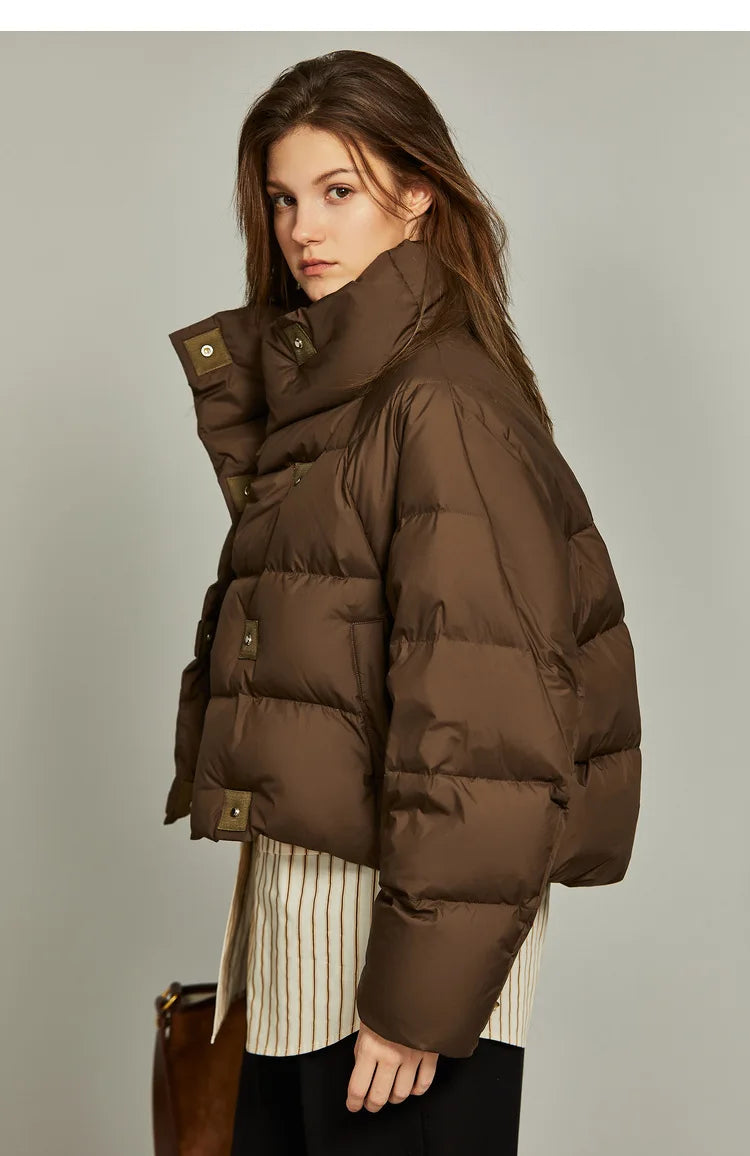 Quilted Parka Jacket Women Cropped High Neck Insulated