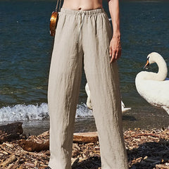 Women’s knit wide-leg drawstring trousers with a loose fit and pull-on design, featuring a comfortable and casual style.