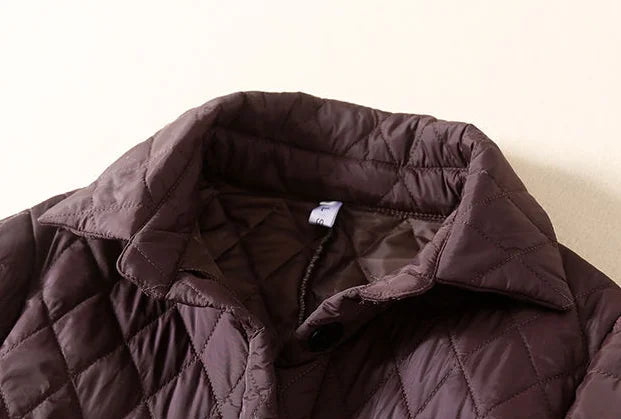 Quilted Long Coat Women Belted Button Front Longline