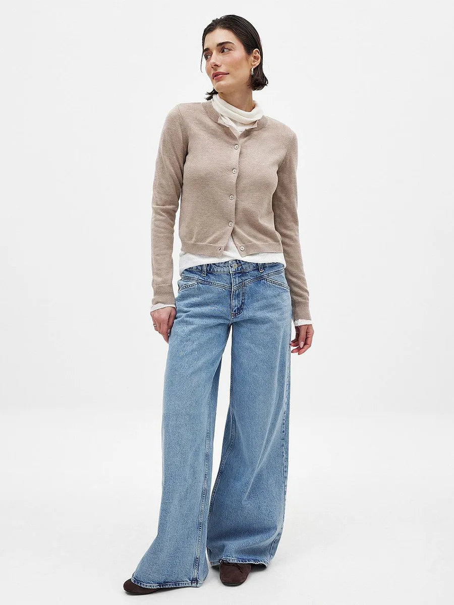 Knit Button Cardigan Women Round Neck Slim Fit