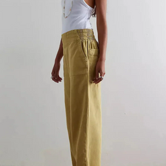 Relaxed-fit blue denim wide-leg jeans for women, stylish and comfortable pants by My Store, shown in the image.