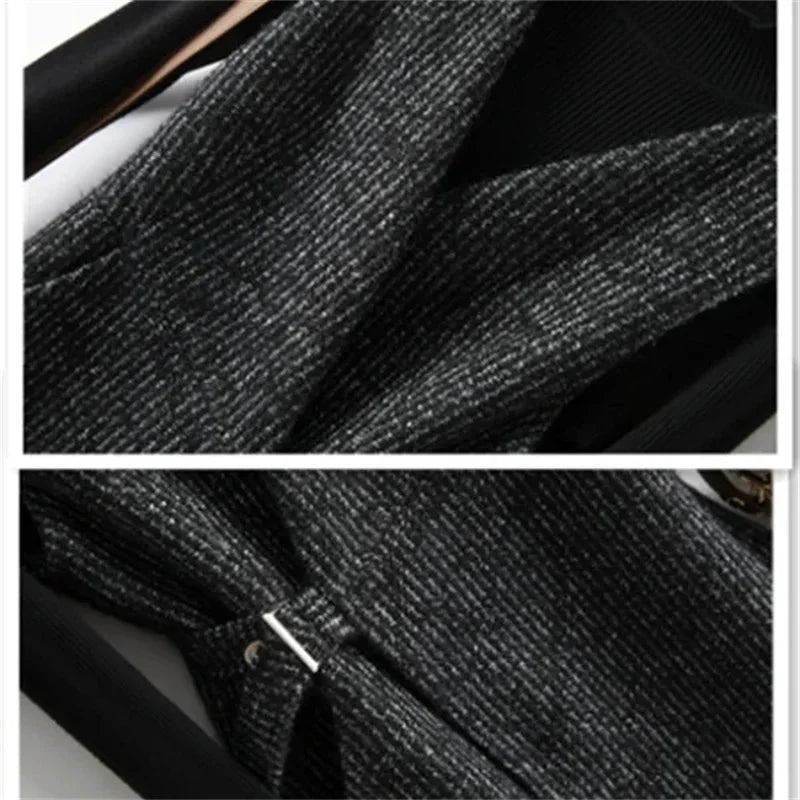 Tweed Wrap Vest Women Longline Belted Textured