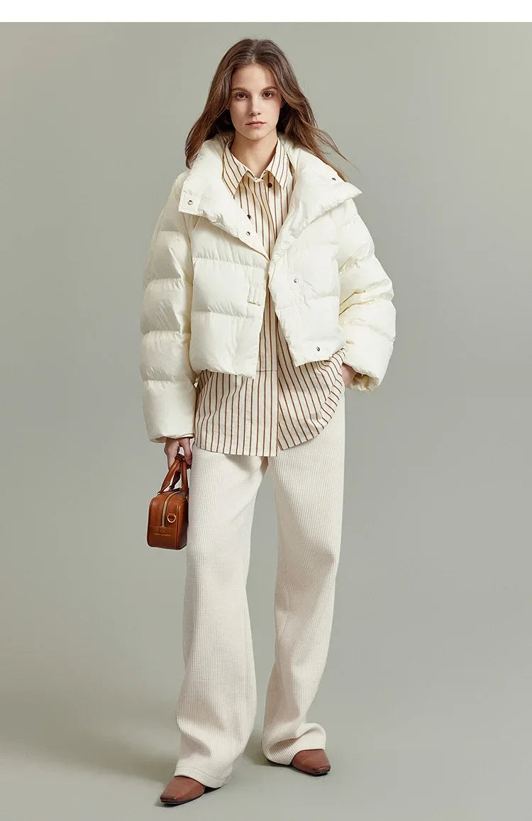 Quilted Parka Jacket Women Cropped High Neck Insulated