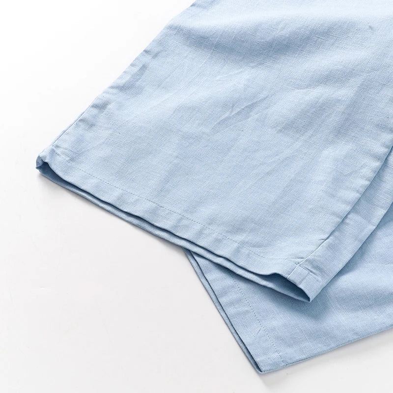 Women's cotton linen wide-leg drawstring trousers, loose pull-on pants with relaxed fit, ideal for casual or summer wear.