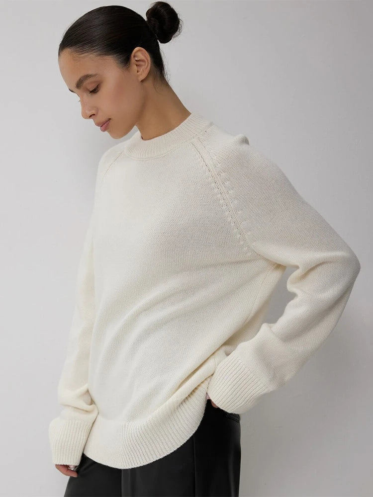 Oversized Wool Blend Knit Sweater Women O-Neck