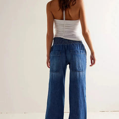 Blue denim wide-leg jeans for women featuring a relaxed fit, designed by My Store, displayed on a neutral background