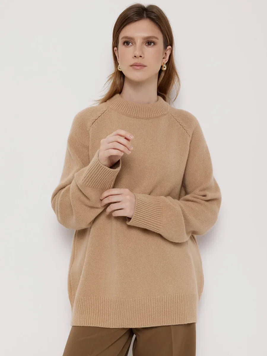 Oversized Wool Blend Knit Sweater Women O-Neck