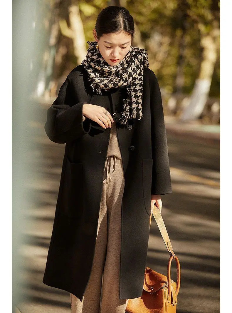 Wool Blend Overcoat Women Long Green Button Front