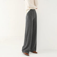 Wide-leg merino wool joggers for women, stylish and comfortable pants with a soft, cozy texture.