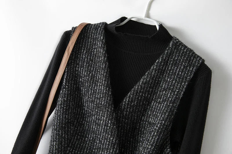 Tweed Wrap Vest Women Longline Belted Textured