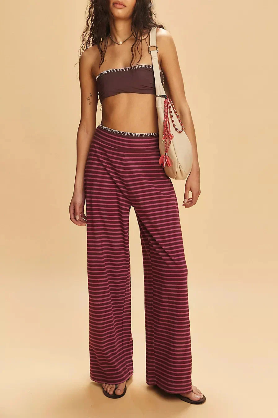 Women's knit wide-leg trousers with a loose pull-on design, featuring a comfortable fit and casual style.
