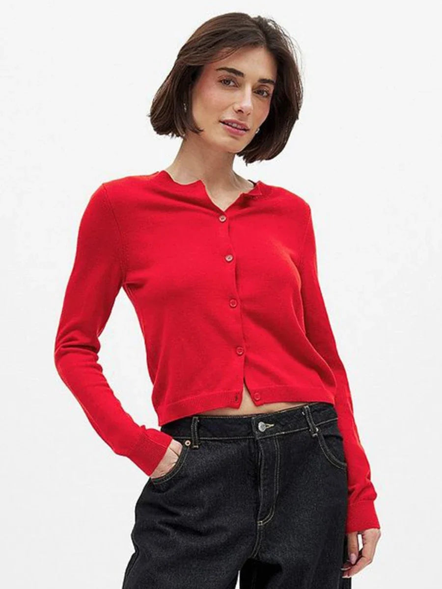 Knit Button Cardigan Women Round Neck Slim Fit