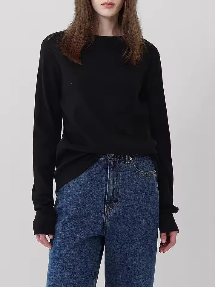 Long Sleeve Knit Tee Women Cotton Blend Relaxed Fit