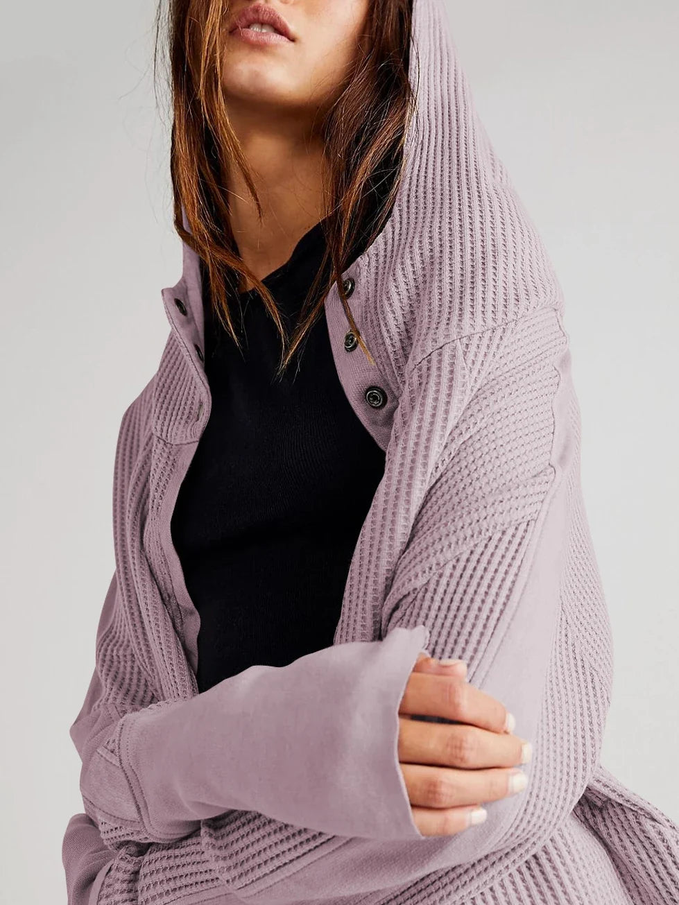 Cropped Waffle Hoodie Women Cotton Zip Front Hooded