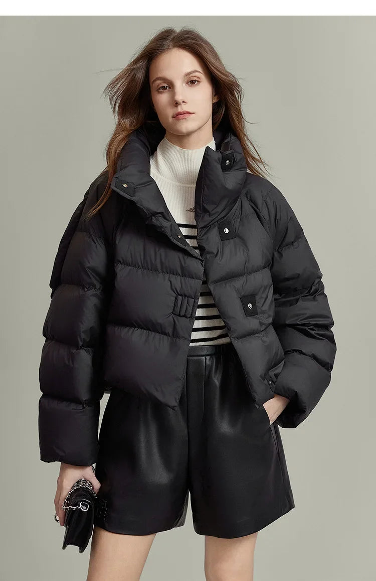 Quilted Parka Jacket Women Cropped High Neck Insulated