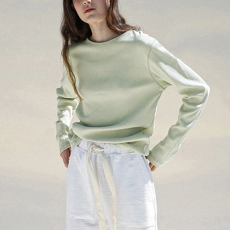 Long Sleeve Knit Tee Women Cotton Blend Relaxed Fit