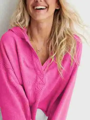 Cropped Hoodie Women Relaxed Fit Cotton Blend Casual