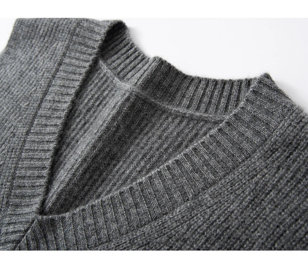 Ribbed Cashmere Vest Women V-Neck Sleeveless Knit