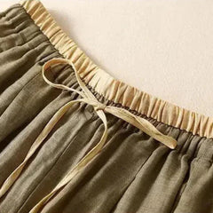 Light beige tapered linen trousers for women, loose pull-on style, casual and comfortable pants from My Store.