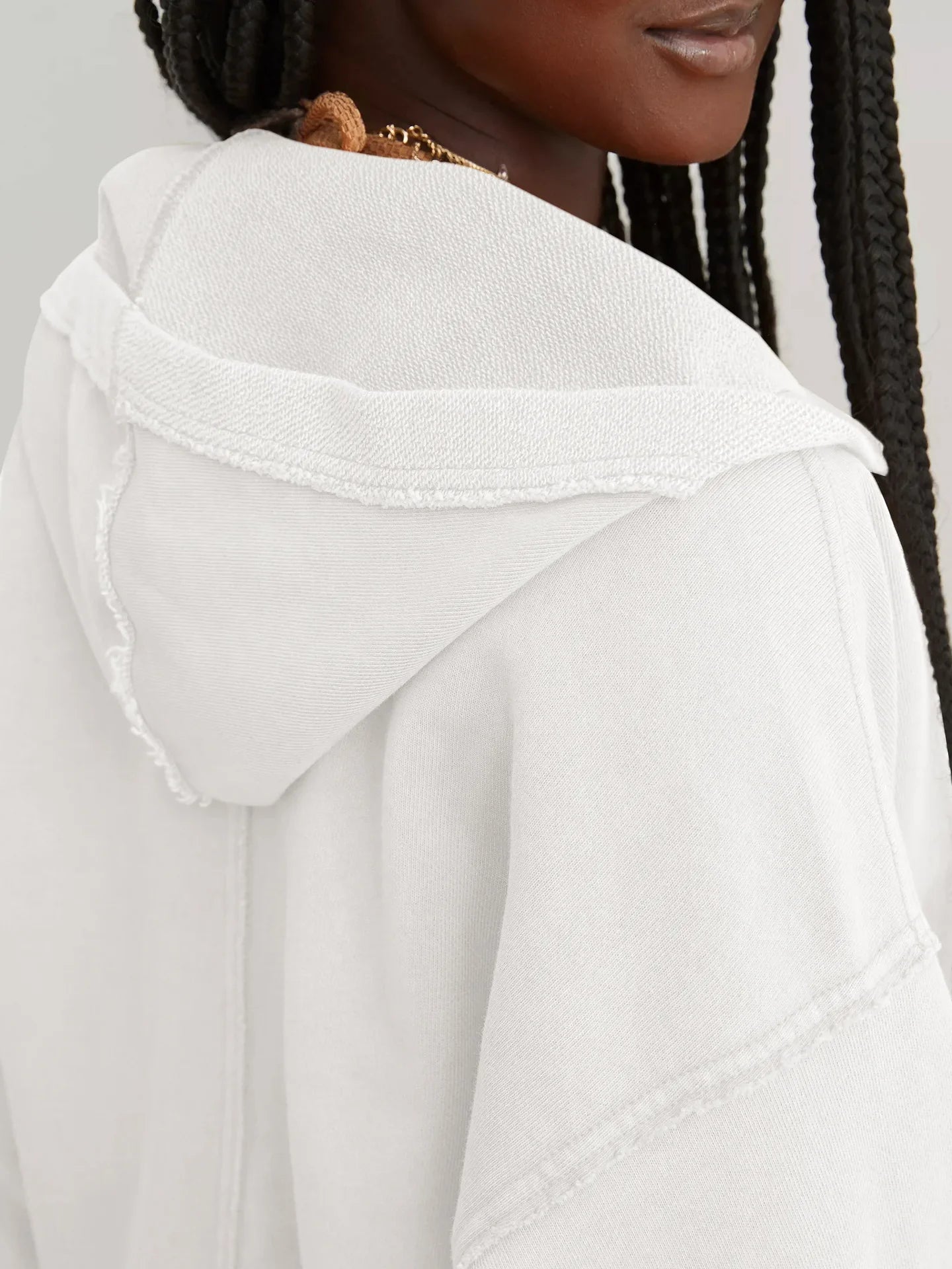 Cropped Hoodie Women Relaxed Fit Cotton Blend Casual