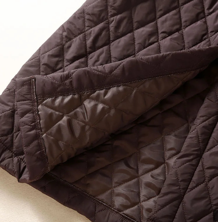 Quilted Long Coat Women Belted Button Front Longline