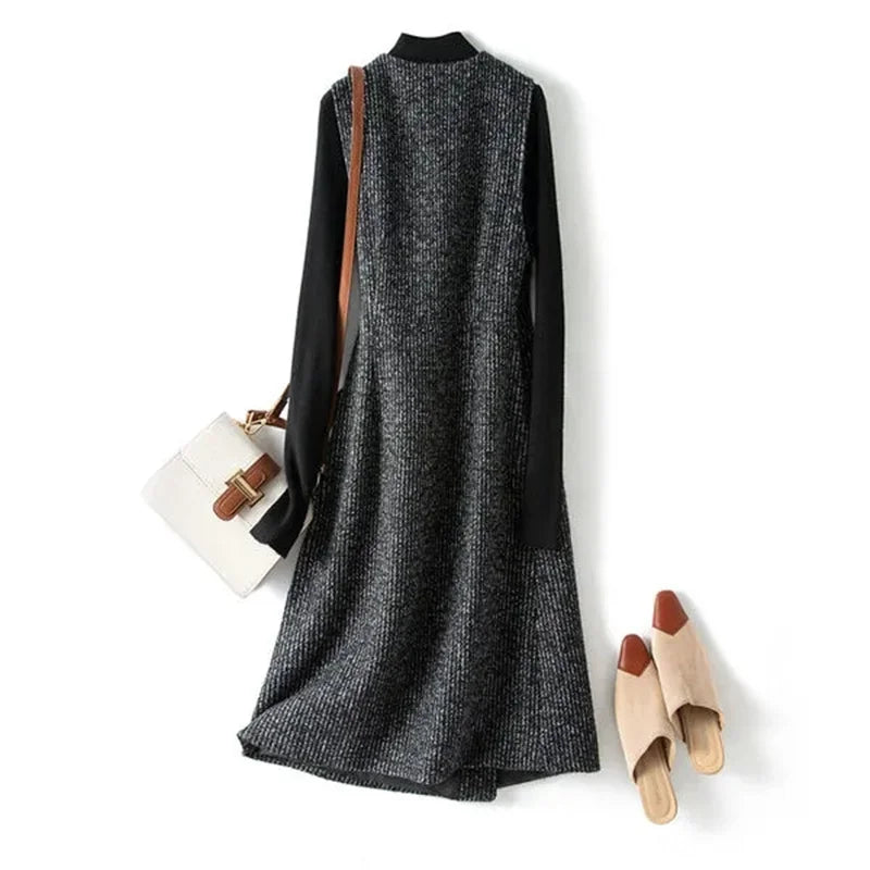 Tweed Wrap Vest Women Longline Belted Textured