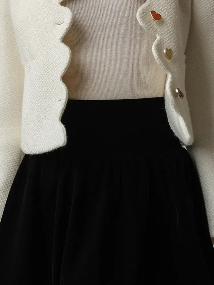 Cropped Cotton Blend Jacket Women Long Sleeve Button Front