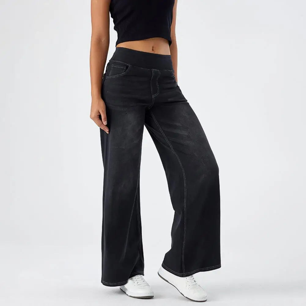 Lace wide-leg high-waist pull-on trousers for women, stylish and comfortable pants with a flowy fit and elegant lace details.