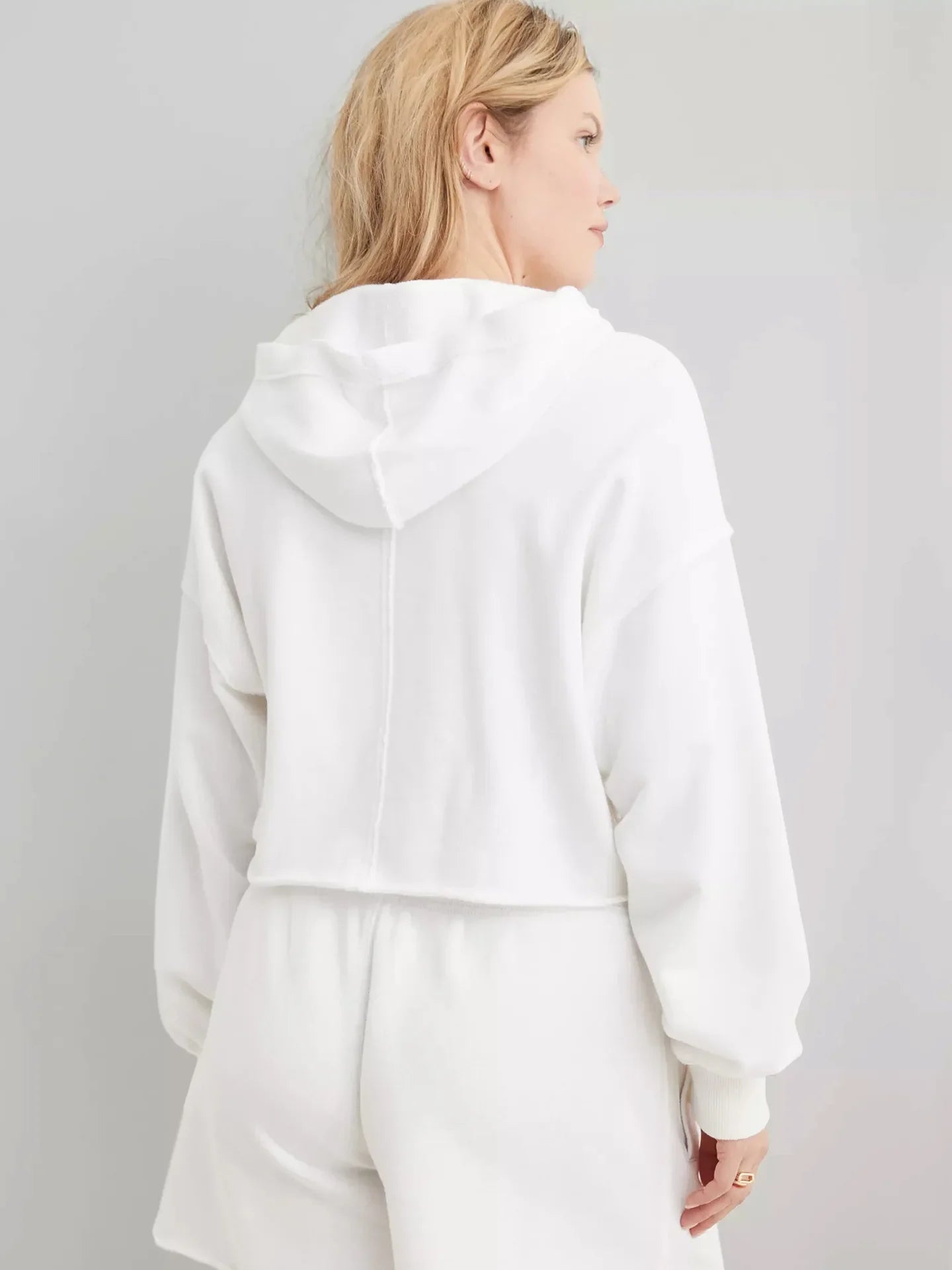 Cropped Hoodie Women Relaxed Fit Cotton Blend Casual