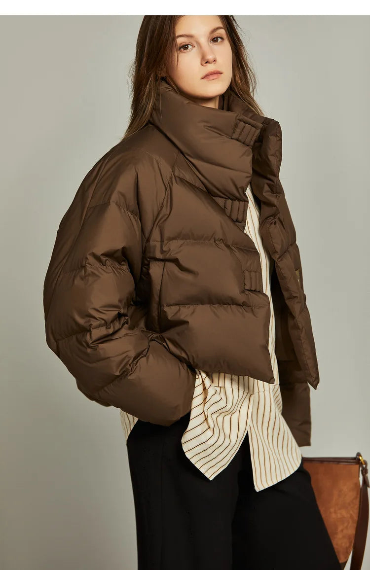 Quilted Parka Jacket Women Cropped High Neck Insulated
