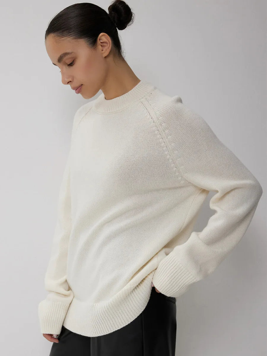 Oversized Wool Blend Knit Sweater Women O-Neck