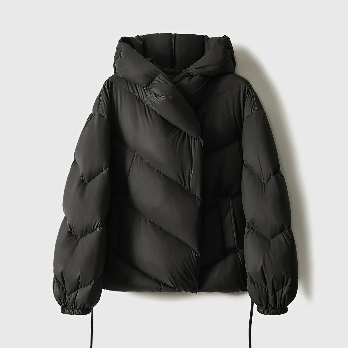 Hooded Down Puffer Jacket Women Cropped Quilted Insulated