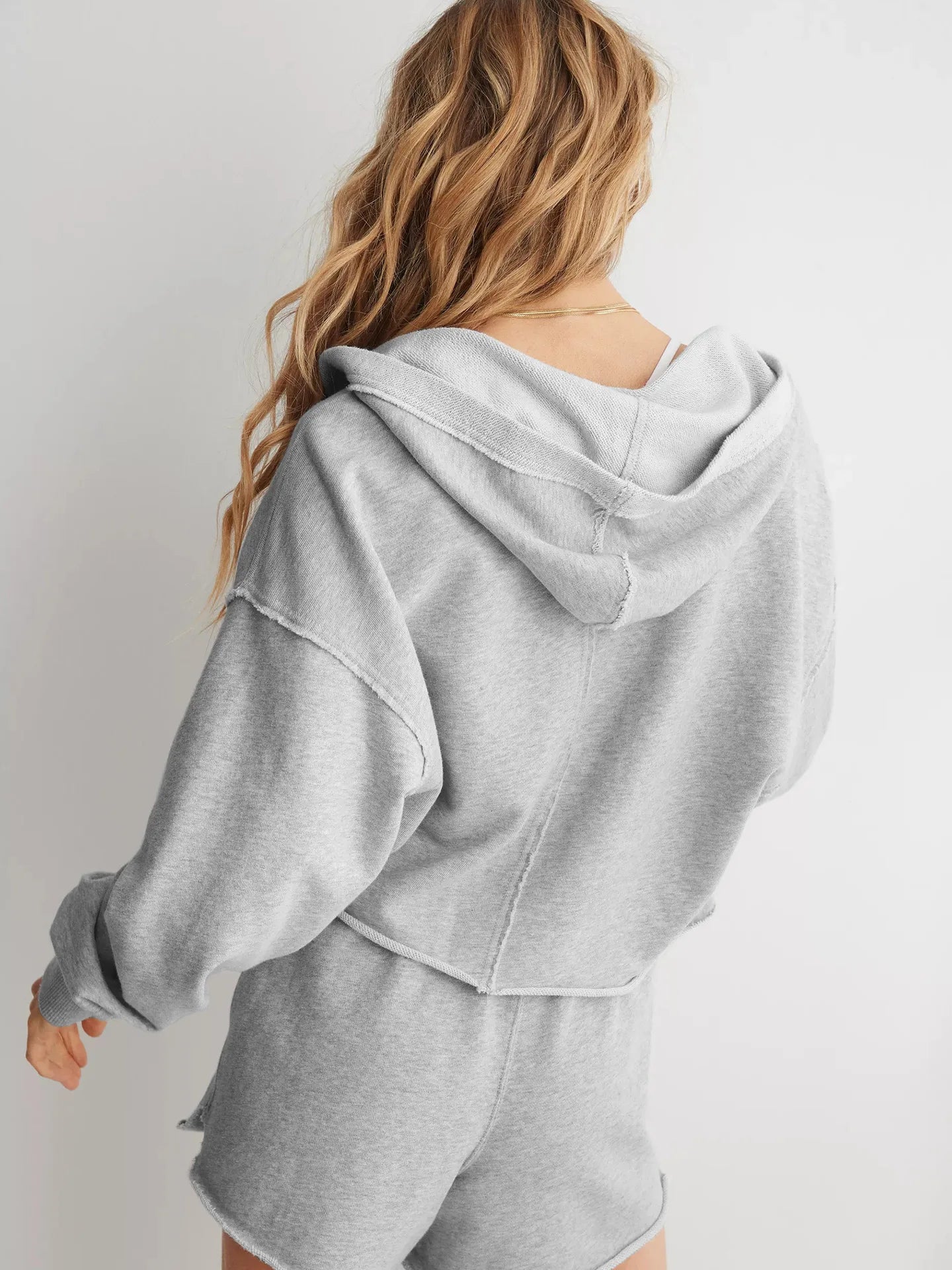 Cropped Hoodie Women Relaxed Fit Cotton Blend Casual