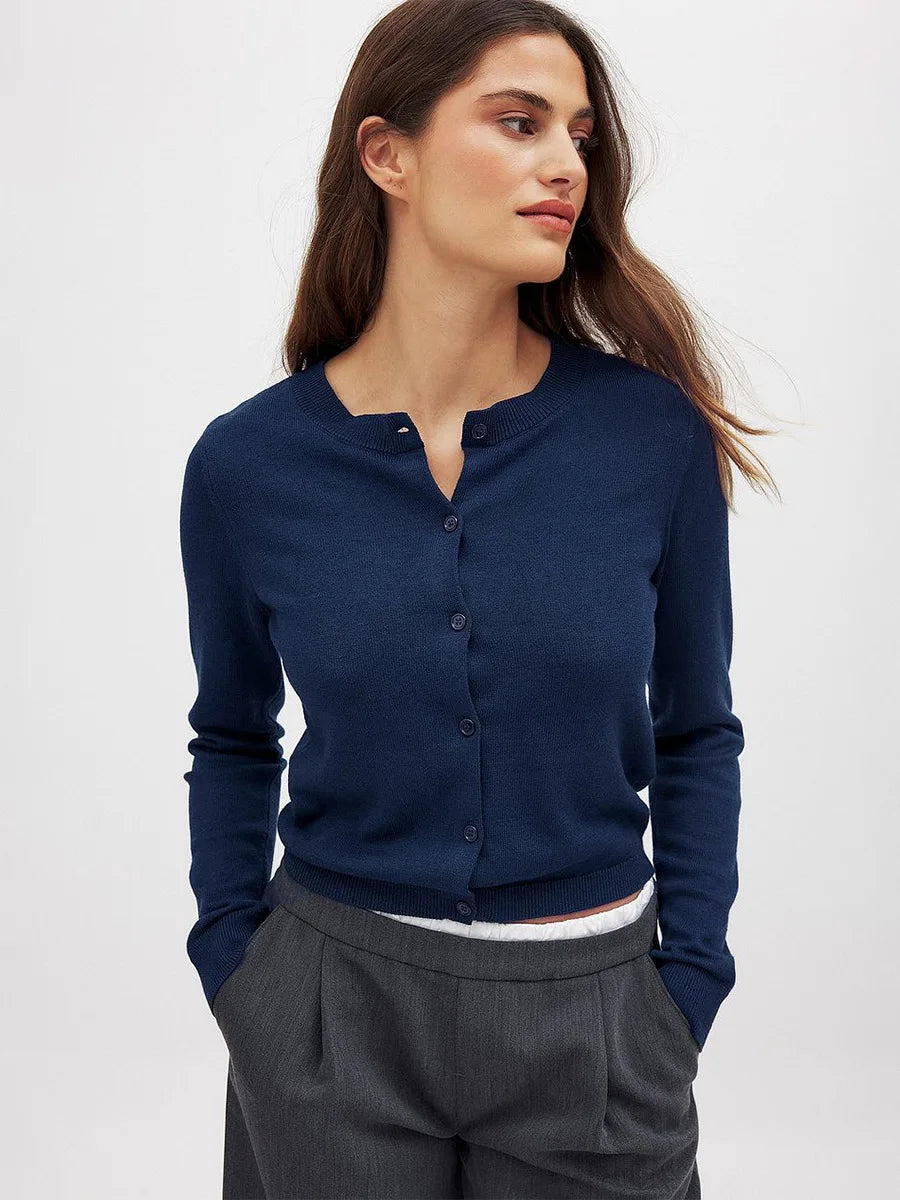 Knit Button Cardigan Women Round Neck Slim Fit