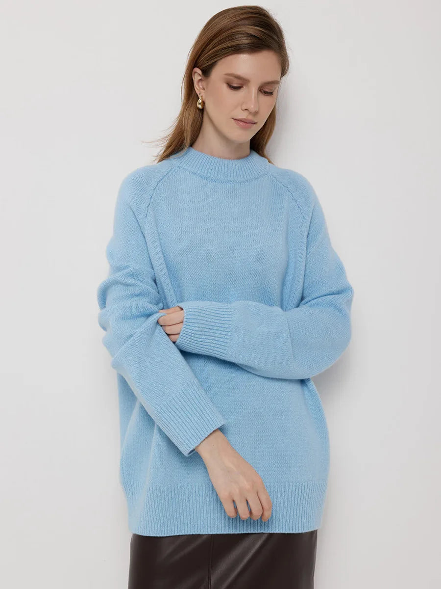 Oversized Wool Blend Knit Sweater Women O-Neck