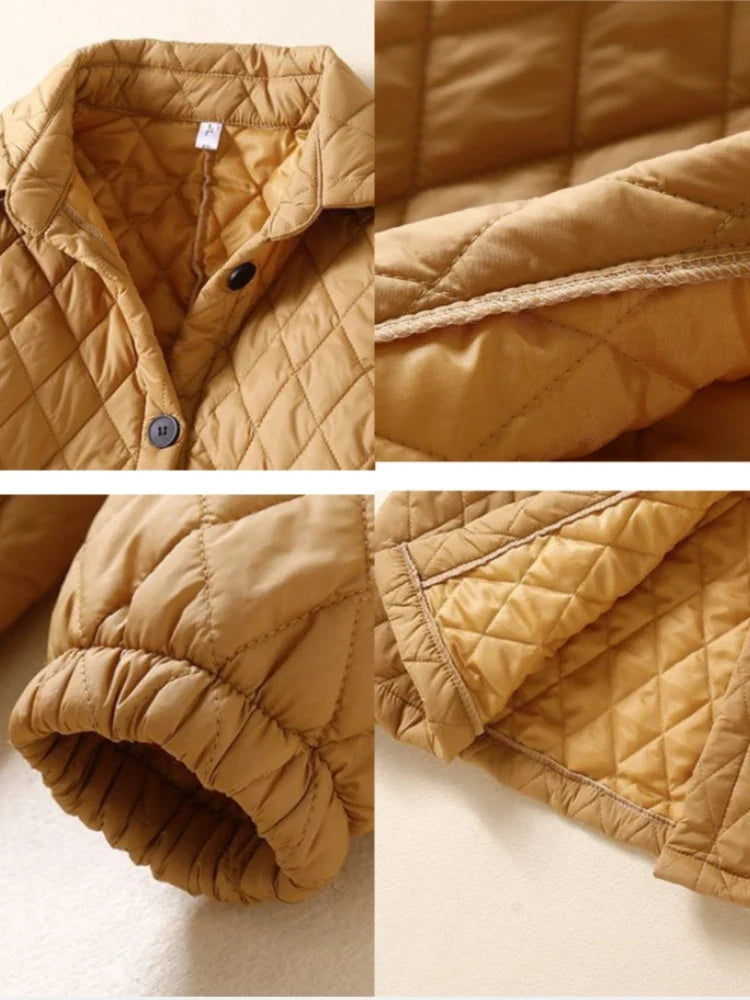 Quilted Long Coat Women Belted Button Front Longline