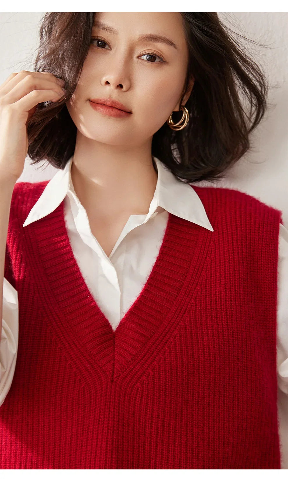 Ribbed Cashmere Vest Women V-Neck Sleeveless Knit