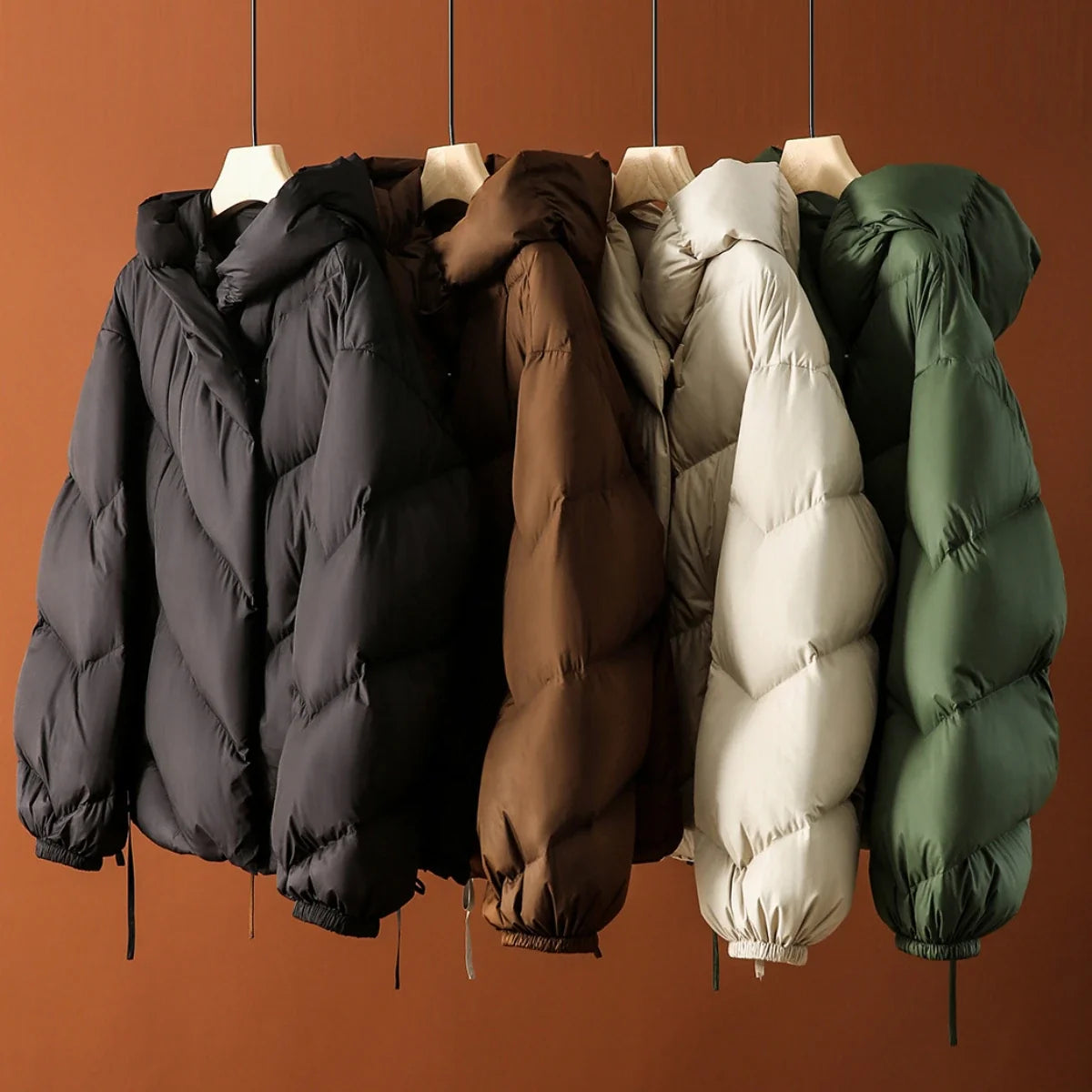 Hooded Down Puffer Jacket Women Cropped Quilted Insulated