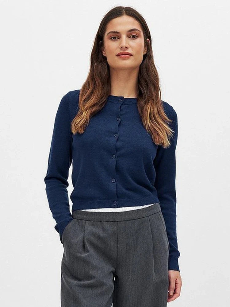 Knit Button Cardigan Women Round Neck Slim Fit