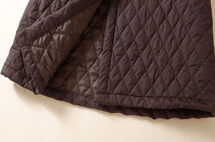 Quilted Long Coat Women Belted Button Front Longline