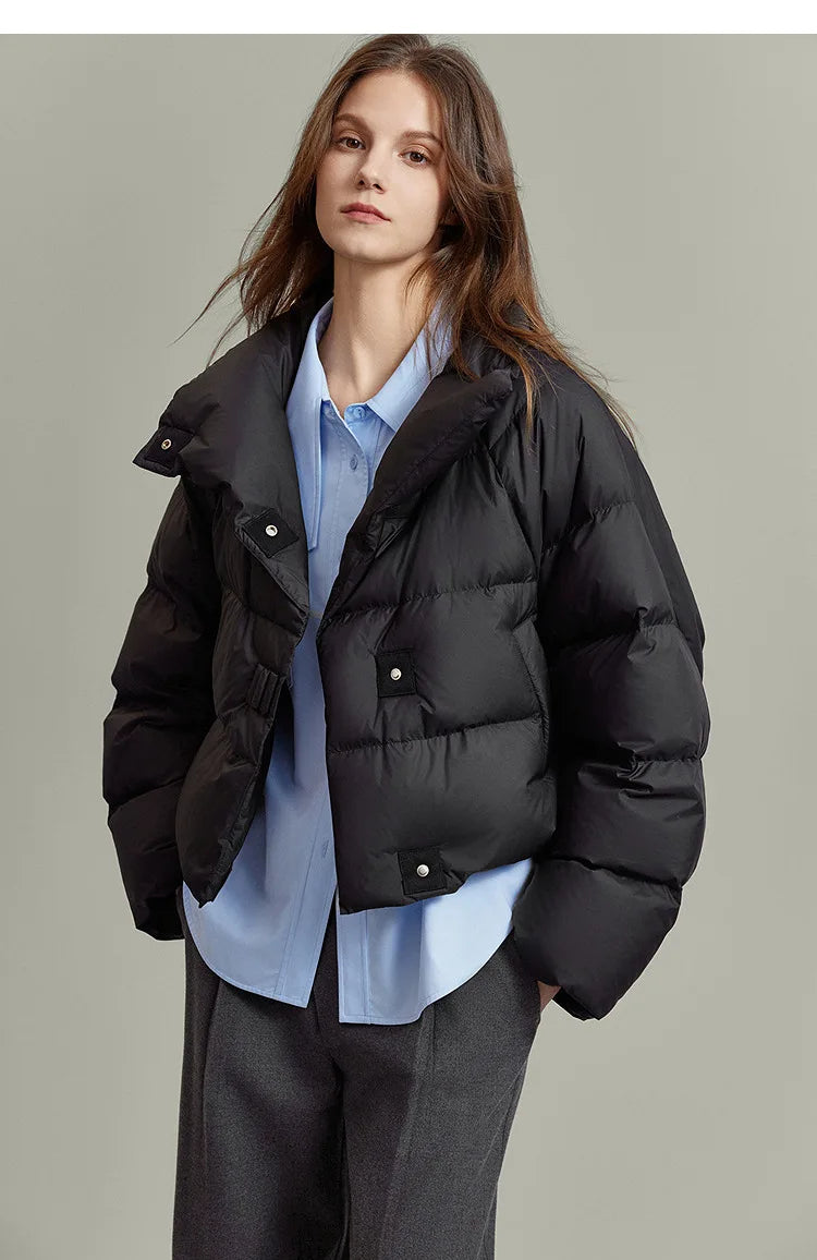 Quilted Parka Jacket Women Cropped High Neck Insulated