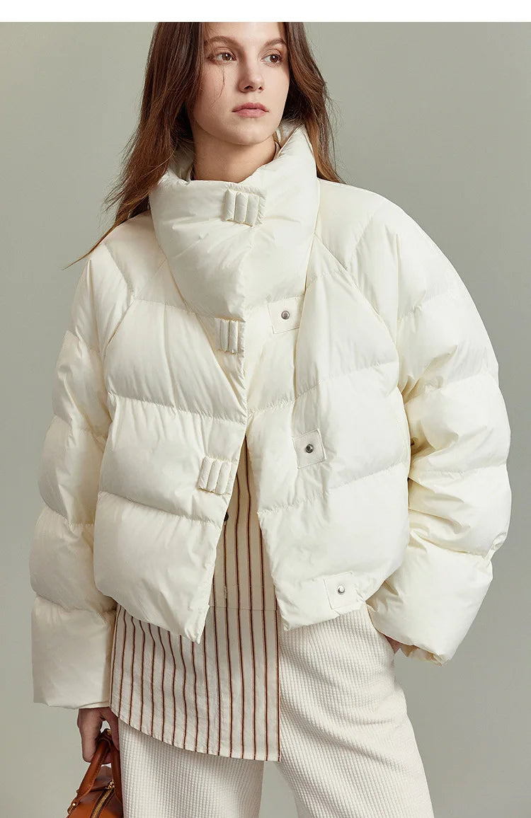 Quilted Parka Jacket Women Cropped High Neck Insulated