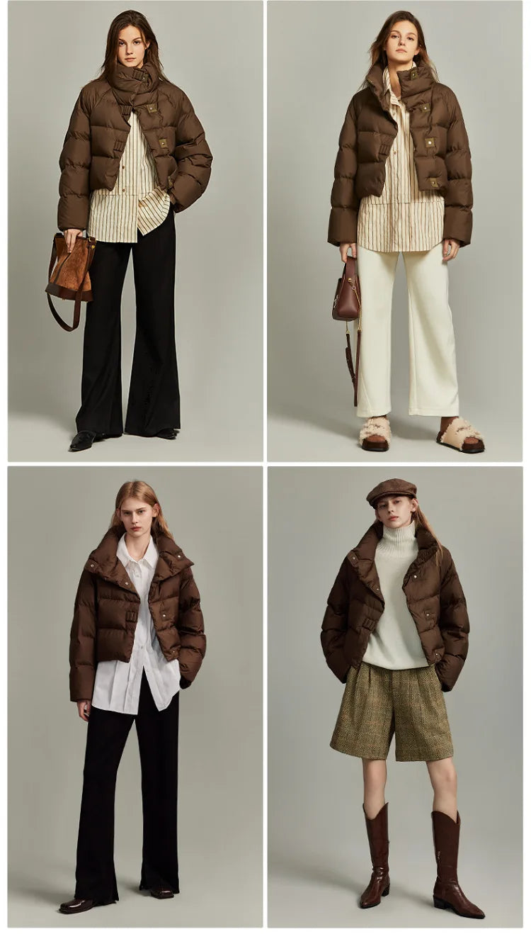 Quilted Parka Jacket Women Cropped High Neck Insulated