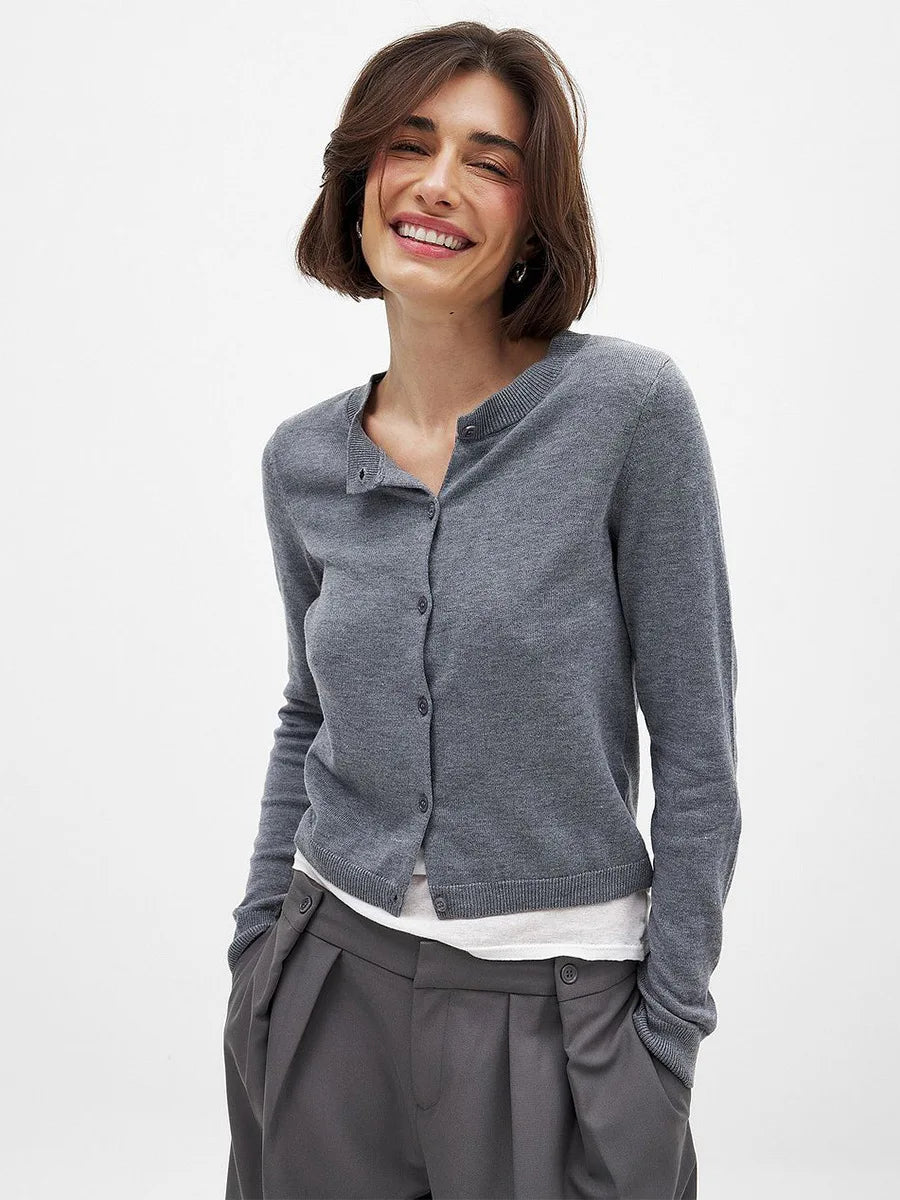 Knit Button Cardigan Women Round Neck Slim Fit