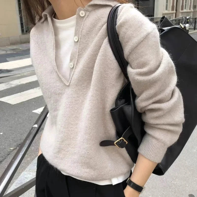 Wool Knit Hoodie Women Relaxed Fit Casual Pullover