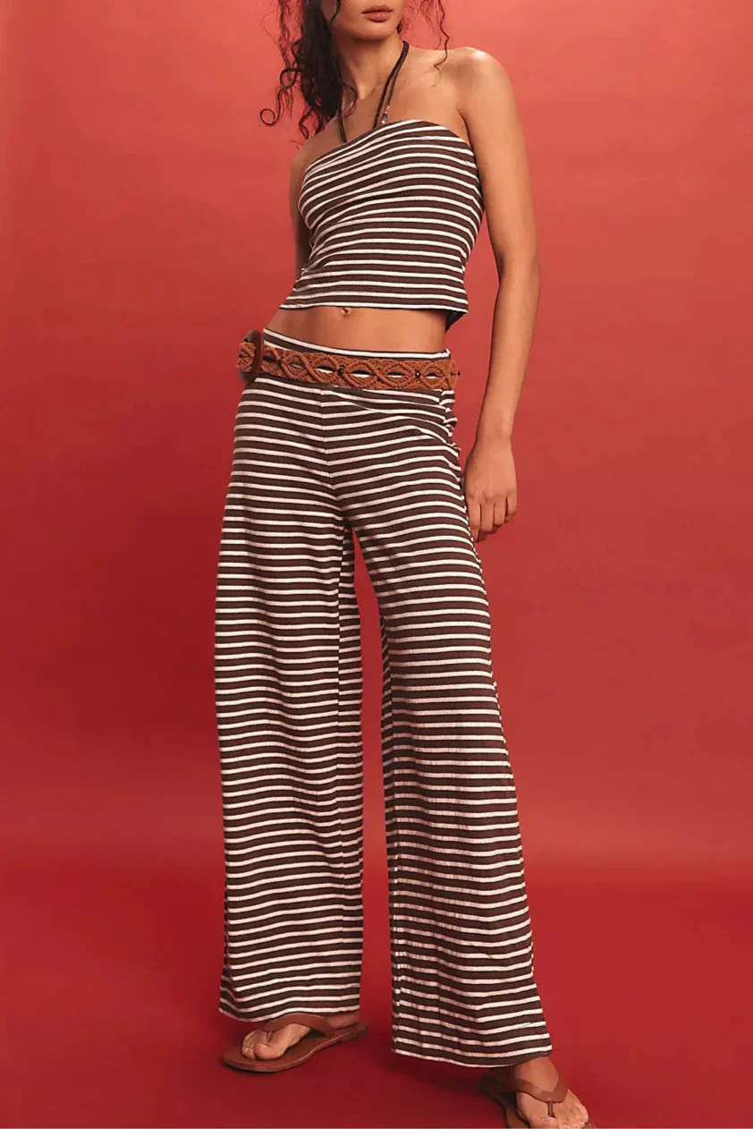 Women's knit wide-leg trousers by My Store, loose pull-on pants with a relaxed fit, shown in a comfortable knit fabric.